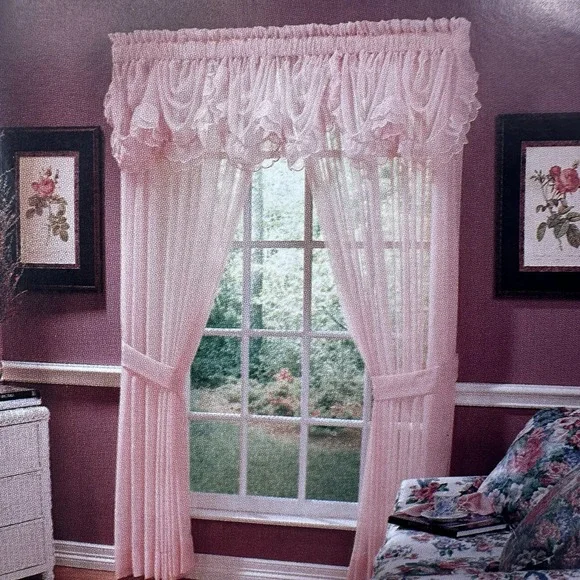 VTG Lizette Ascot Valance Shear Soft Peach Ruffle 21" X 30" Length Pocket Rod - Picture 3 of 6